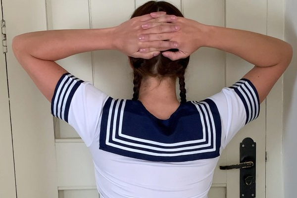 Girl with bare buttocks